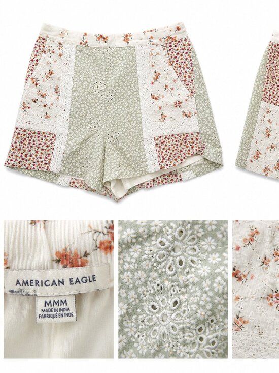 American Eagle Outfitters Pants - American Eagle Patchwork Floral Shorts Size M Boho Cottagecore Eyelet Lace